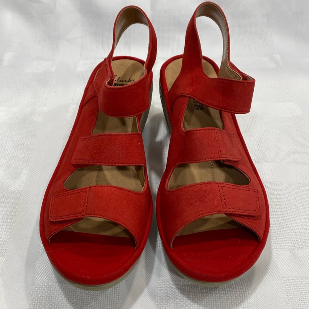 Clarks Leather Sandals, Red, 7.5 M, NWOT